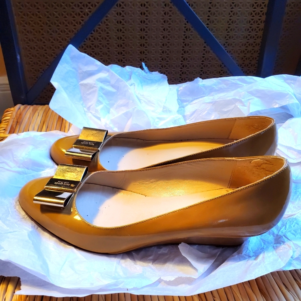 Kate Spade patent leather bow wedges